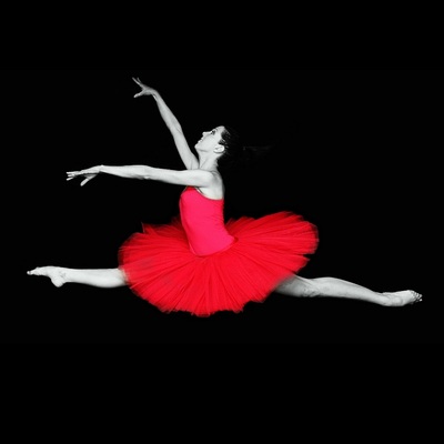 Red ballerina leaping Ulysses Dancers